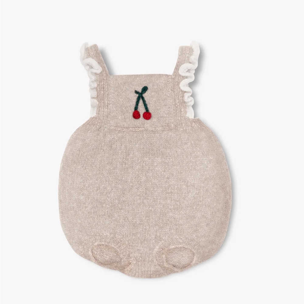 Olivimilly Adorable Beige Knit Baby Romper with Cherry Embroidery Size4-5